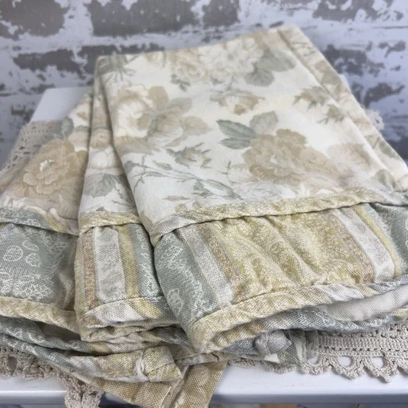 Vtg Waverly Decor 5 Valances 66x18 Butter Yellow Roses Sage Green & 4 Napkins